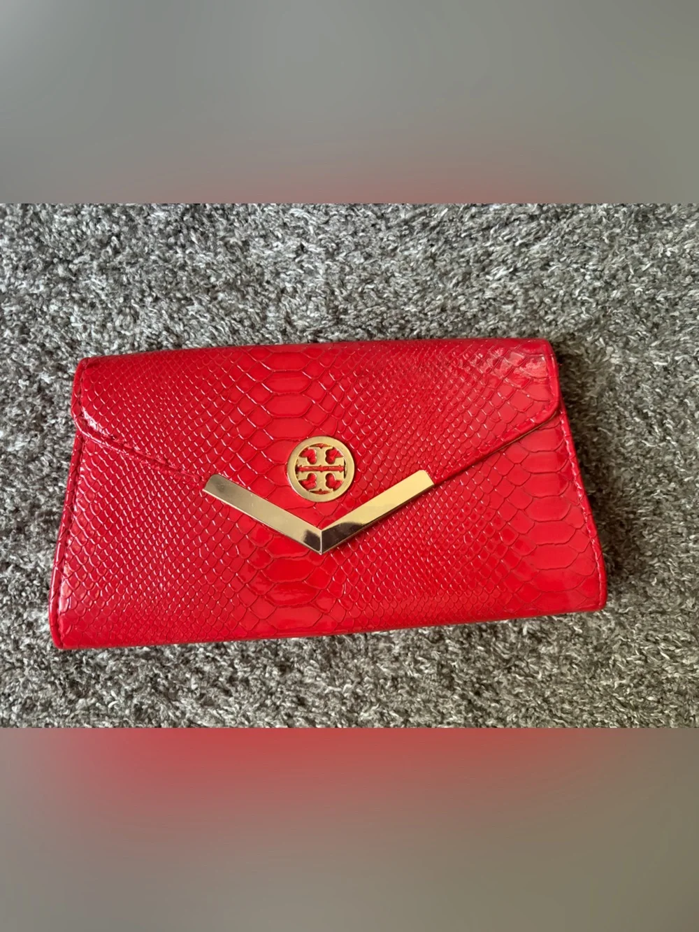 Tory Burch Red Embossed Wallet Clutch  with Gold Logo Accent